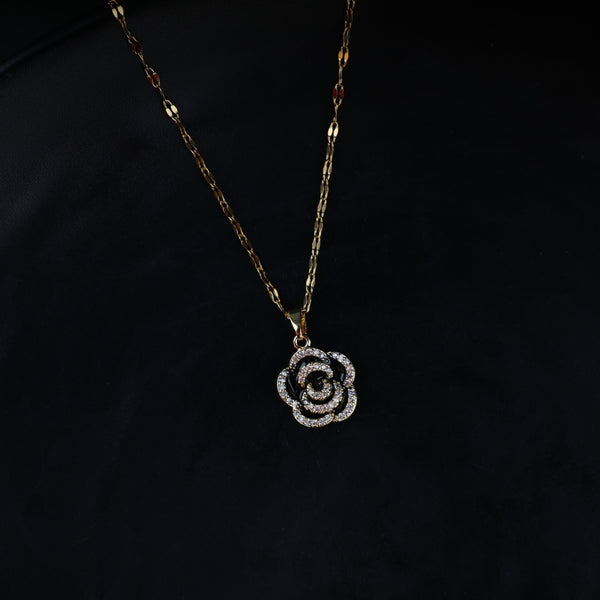 Black Cubic Zirconia Flower Pendant Necklace