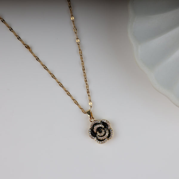 Black Cubic Zirconia Flower Pendant Necklace