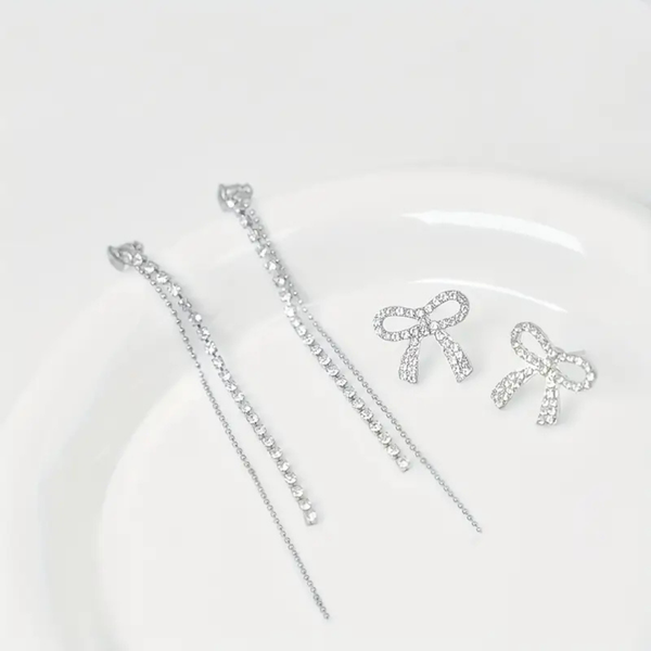 Rhinestone chain bow earrings