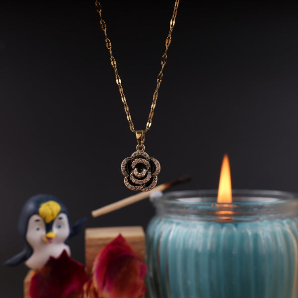 Black Cubic Zirconia Flower Pendant Necklace