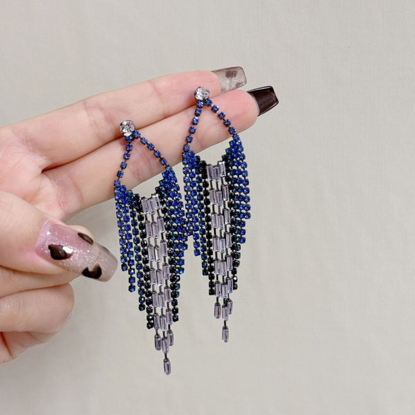 long tassel blue women earring