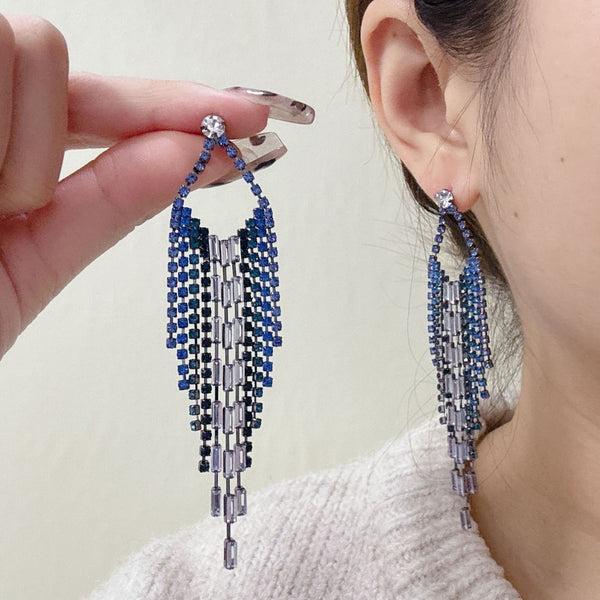 long tassel blue women earring
