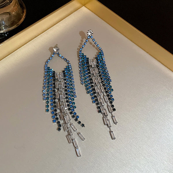 long tassel blue women earring