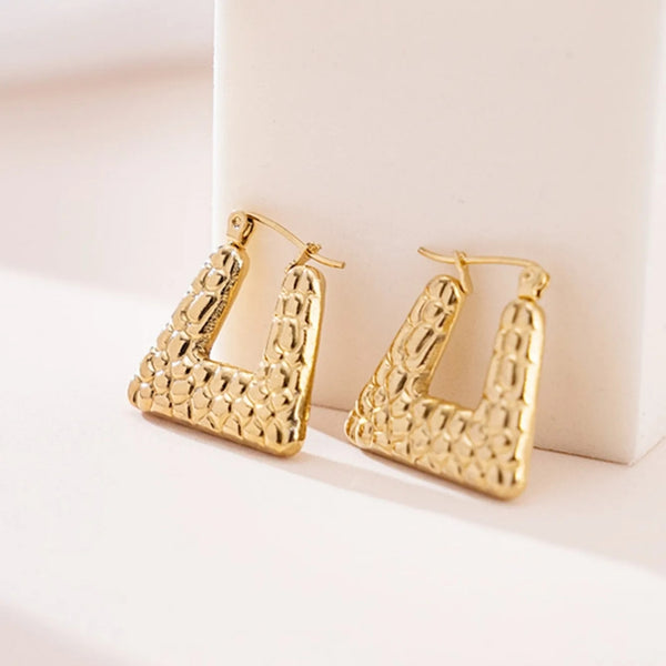 Anti tarnish Gold-Plated Triangular Hoop Earrings