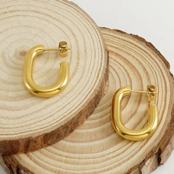 Anti tarnish simple Rectangular Hoop Earrings