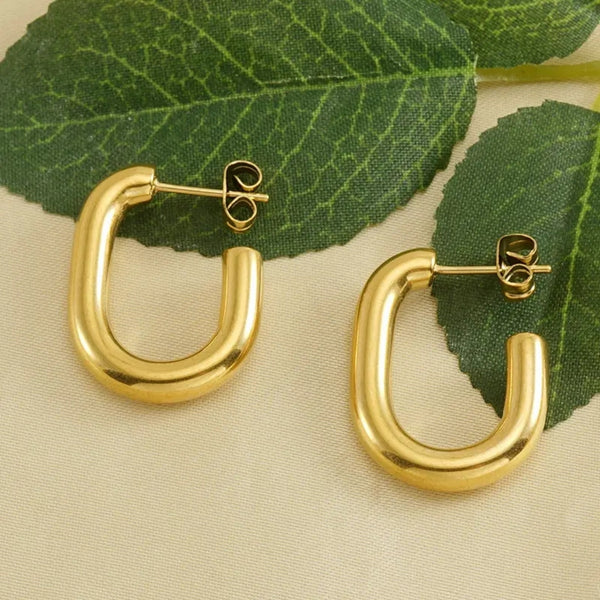 Anti tarnish simple Rectangular Hoop Earrings