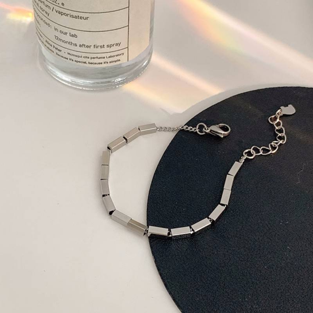 Silver Tone Bracelet of Small Rectangular Blocks Connect
