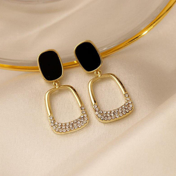 Black Geometric Square Earrings