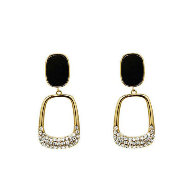 Black Geometric Square Earrings