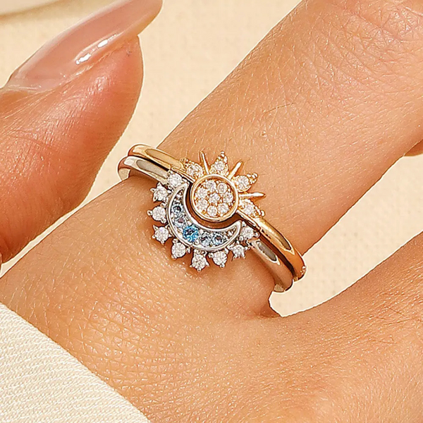 Golden Shine Moon And Star Ring