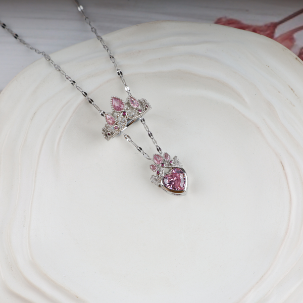 Love Pink Crown Necklace, Ring Set