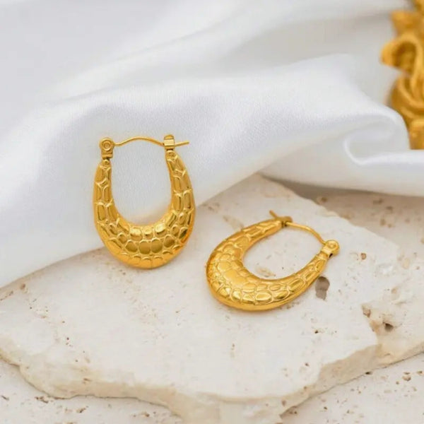 Anti Tarnish Gold Oval Thick Earrings
