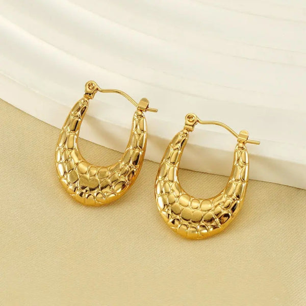 Anti Tarnish Gold Oval Thick Earrings