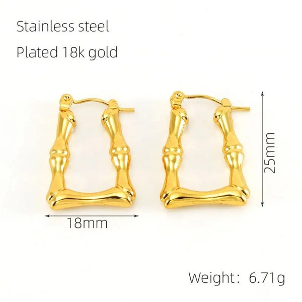 Anti tarnish gold bamboo earrings