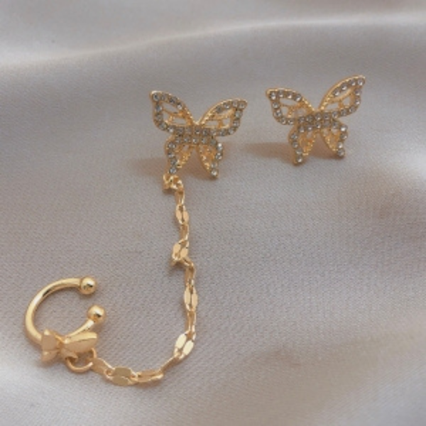 Golden Plated Butterfly Chain Ear cuff Earring