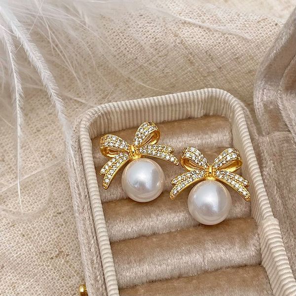 Pack Of 2Heart Pearl Bow Earrings