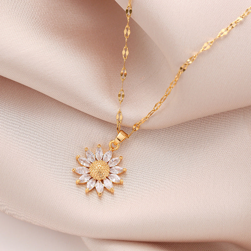 Gold Sunflower Flower Pendant Necklace