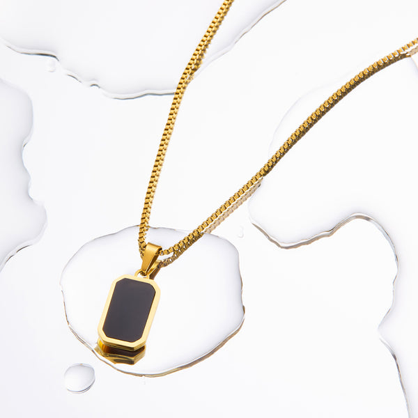 Gold Black Rectangle Stone Necklace
