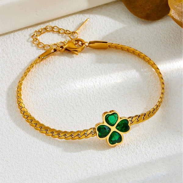 Unique Green Heart Gold Bracelet