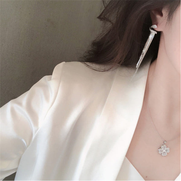 Long Tassel Crystal Drop Earrings