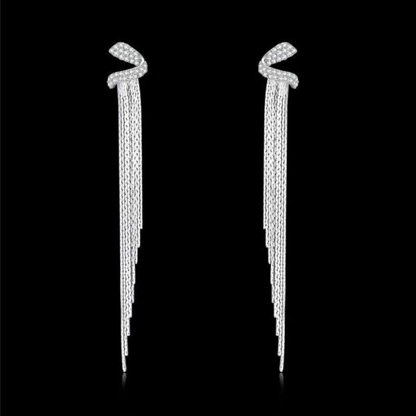 Long Tassel Crystal Drop Earrings