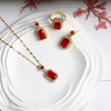 Love Red Cube Shape Necklace, Ring, Earring Set