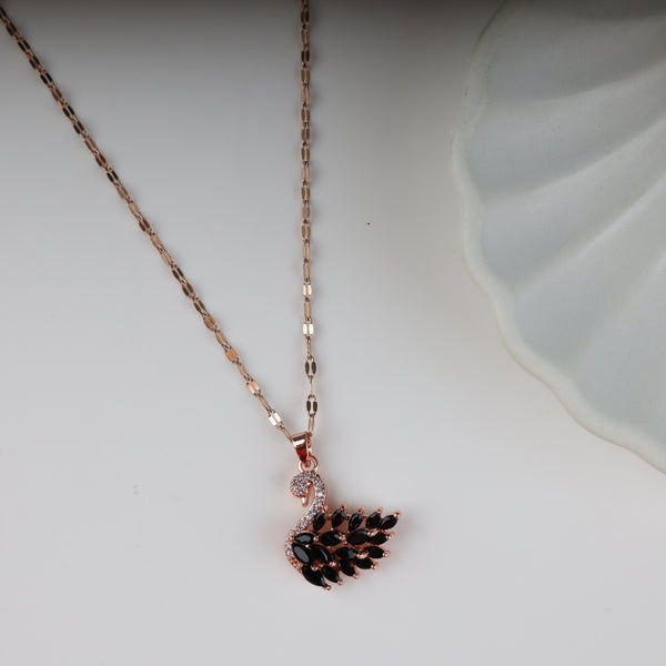 Shiny Crystal Swan Black Necklace
