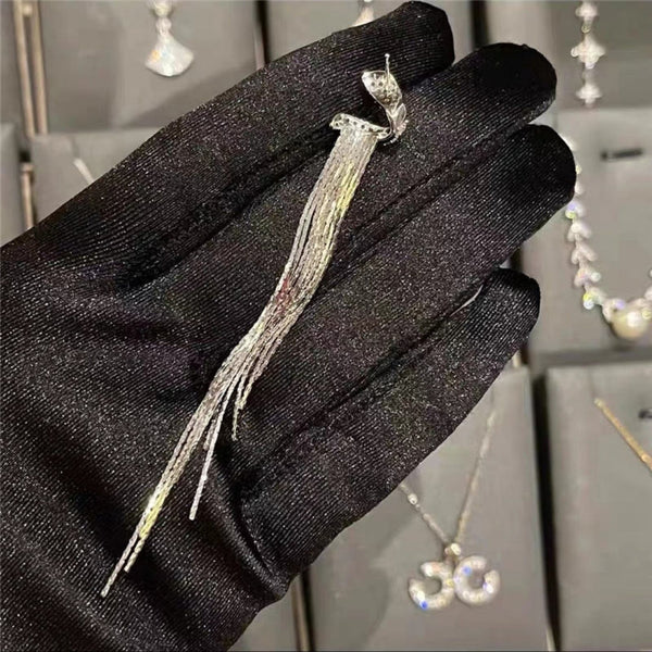 Long Tassel Crystal Drop Earrings