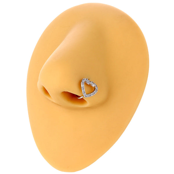 Heart with Diamonds Hoop Nose Ring