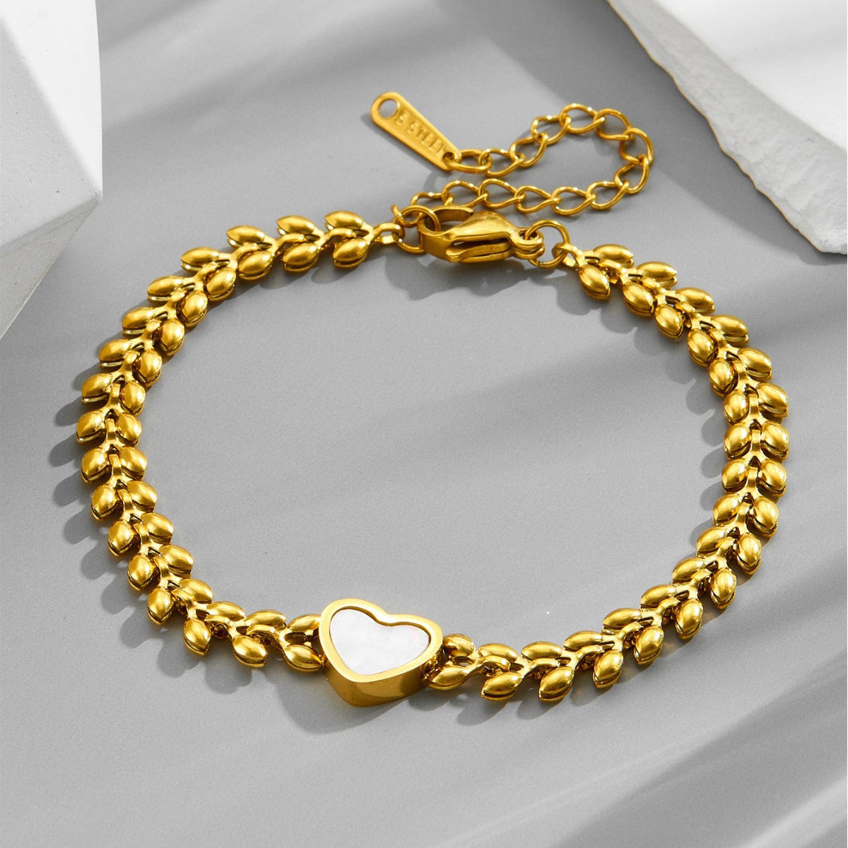 Golden Designer White Heart Bracelet