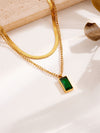 Gold Plated Baguette Snake Emerald Necklace