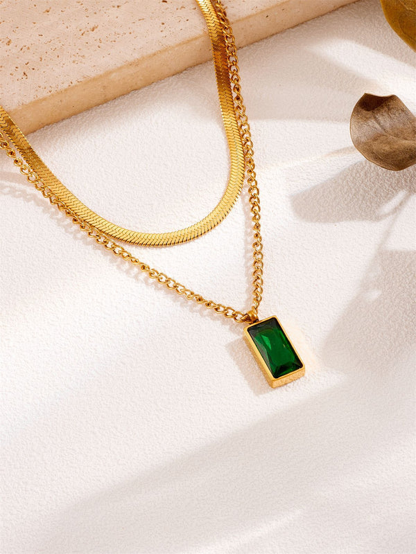 Gold Plated Baguette Snake Emerald Necklace