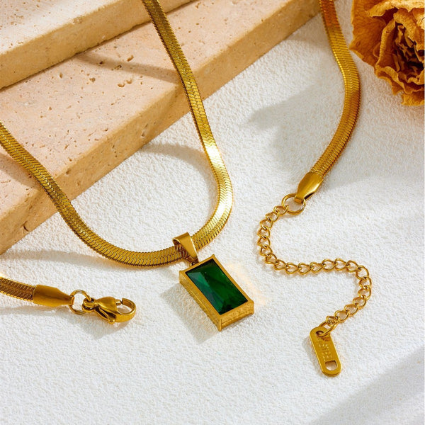 Emerald Gold Plated Anti Tarnish Chain Pendant