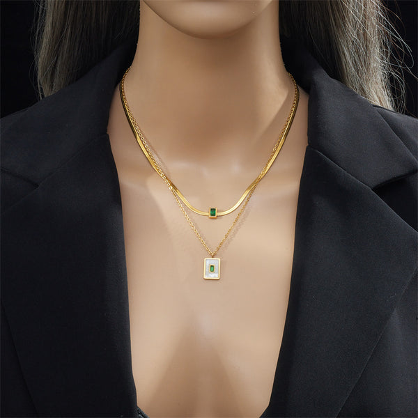 Cubic Zirconia Necklace Green Stones