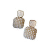 Double Square Golden Pearl Earring