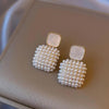 Double Square Golden Pearl Earring