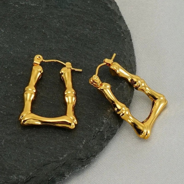 Anti tarnish gold bamboo earrings