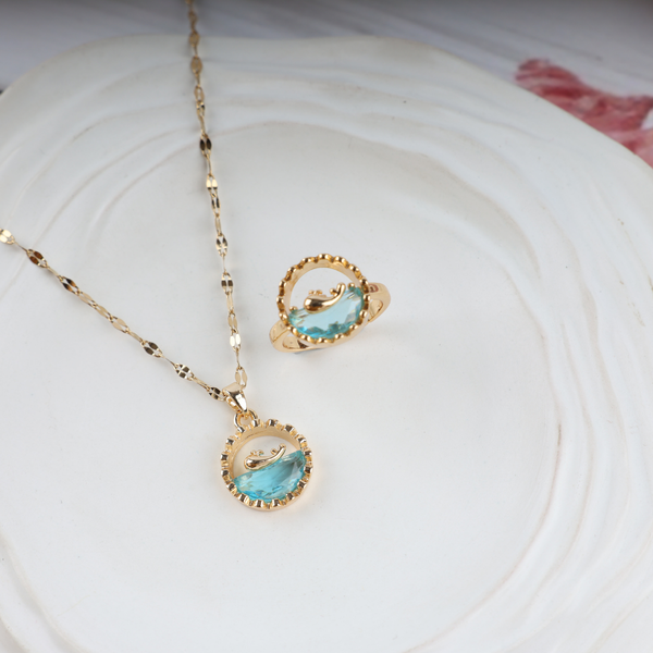 Love Blue Whale Pendant Necklace, Ring set