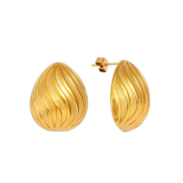 Anti Tarnish Golden Wave Style Stud Earrings