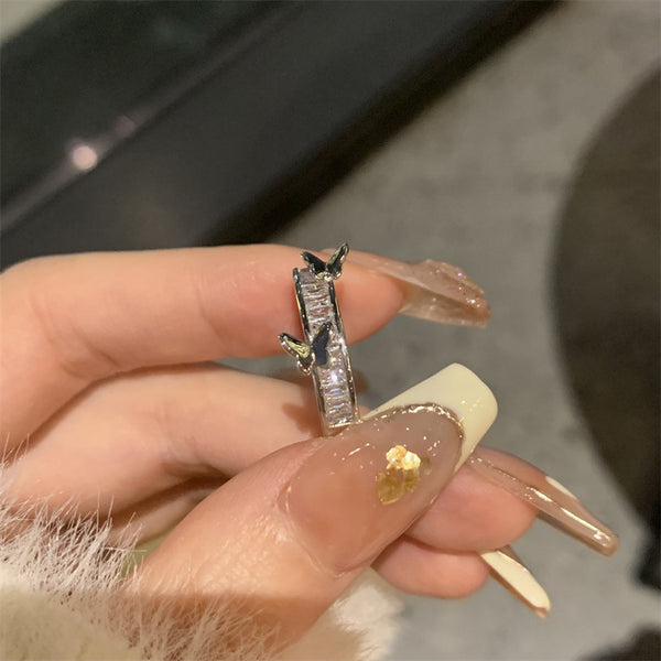 Silver Butterfly Rhinestone Ring