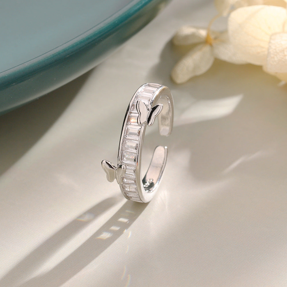 Silver Butterfly Rhinestone Ring