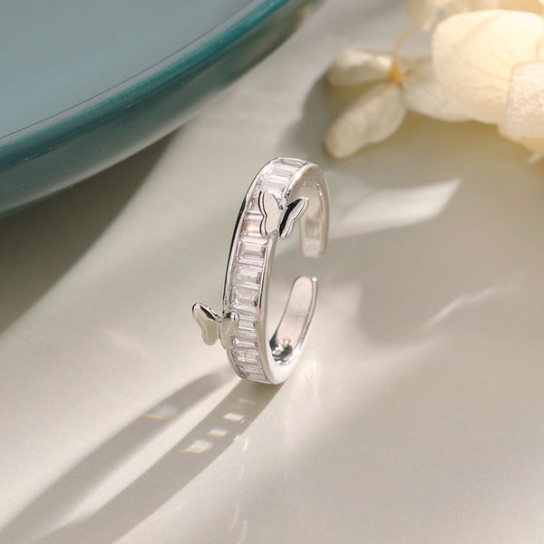 Silver Butterfly Rhinestone Ring