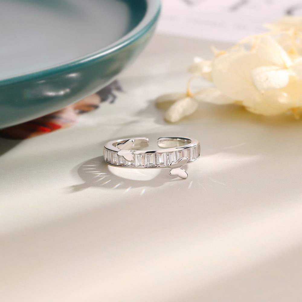 Silver Butterfly Rhinestone Ring