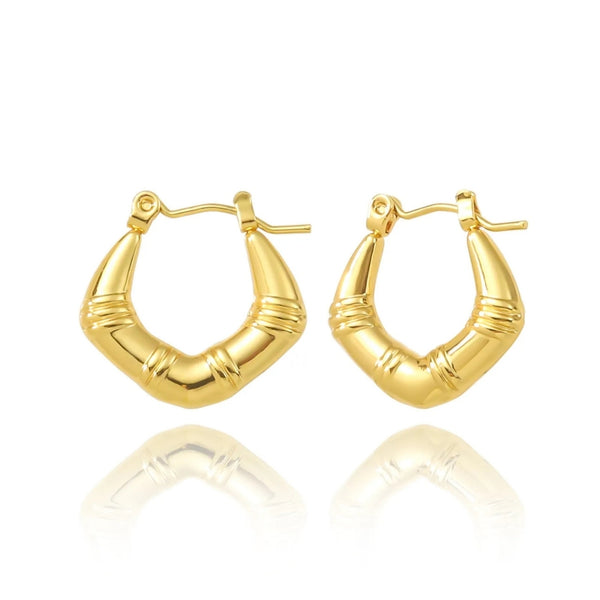 Anti tarnish Gold Oval Bamboo Hoop Earrings