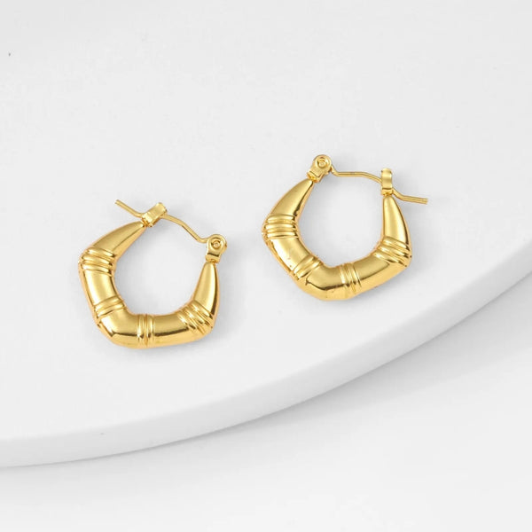 Anti tarnish Gold Oval Bamboo Hoop Earrings
