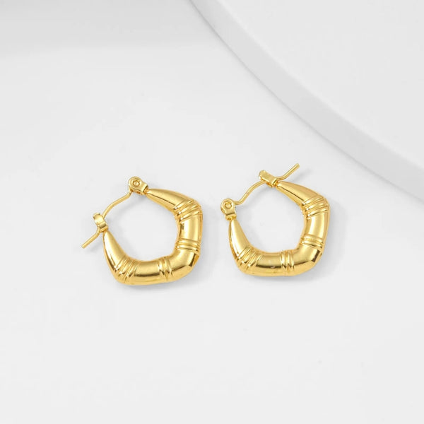 Anti tarnish Gold Oval Bamboo Hoop Earrings