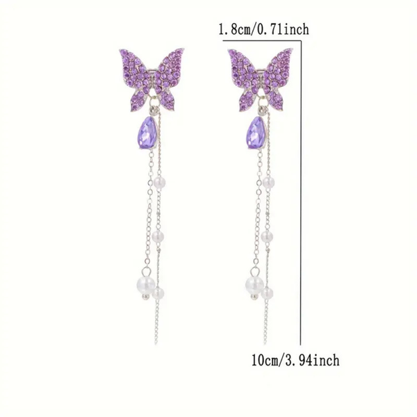 Long Tassel Purple Rhinestone Earrings