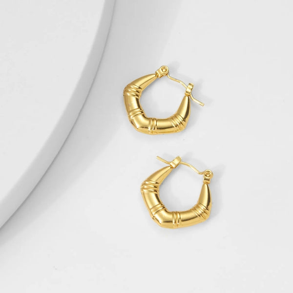 Anti tarnish Gold Oval Bamboo Hoop Earrings