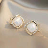 Gold Pearl Square Stud Earrings