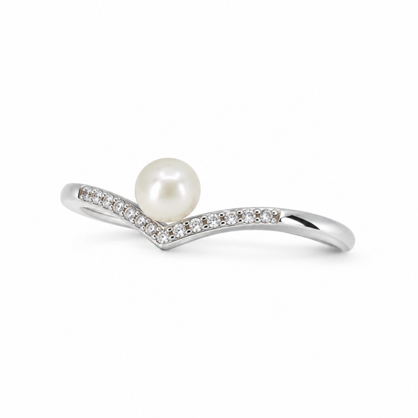 S925 Silver Pearl V-Shaped Adjustable Ring